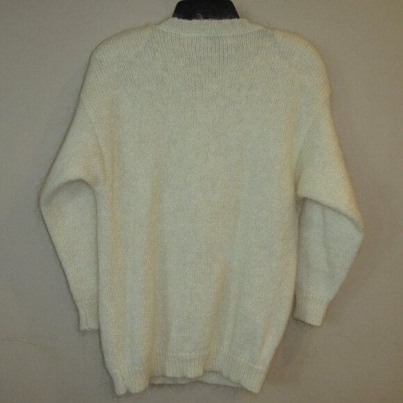 Vintage 80-90s Le Moda Ivory Mohair Wool Furry Cable Knit Sweater Women's sz XL - Picture 2 of 4